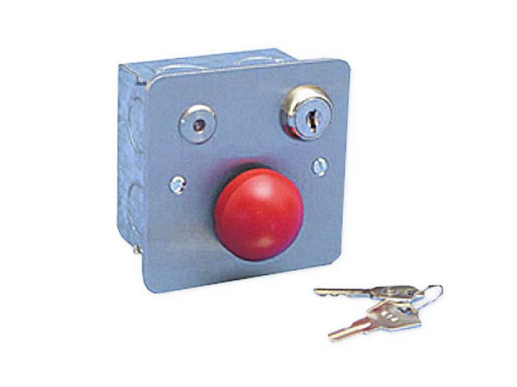 An alarm push button unit with a large red dome button, from Johnson Controls