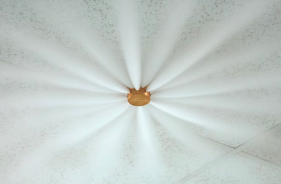 Ceiling mounted fire suppression system activated