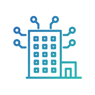 Icon of a building with linear and circular drawings