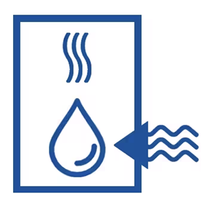 3D models of a house and an air source heat pump with blue and red arrows depicting how it works