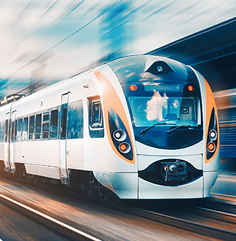 A motion-blur train on a railway track