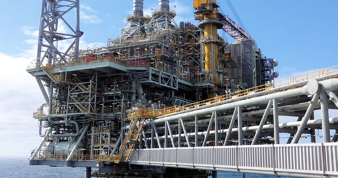 Close-up shot of an oil rig