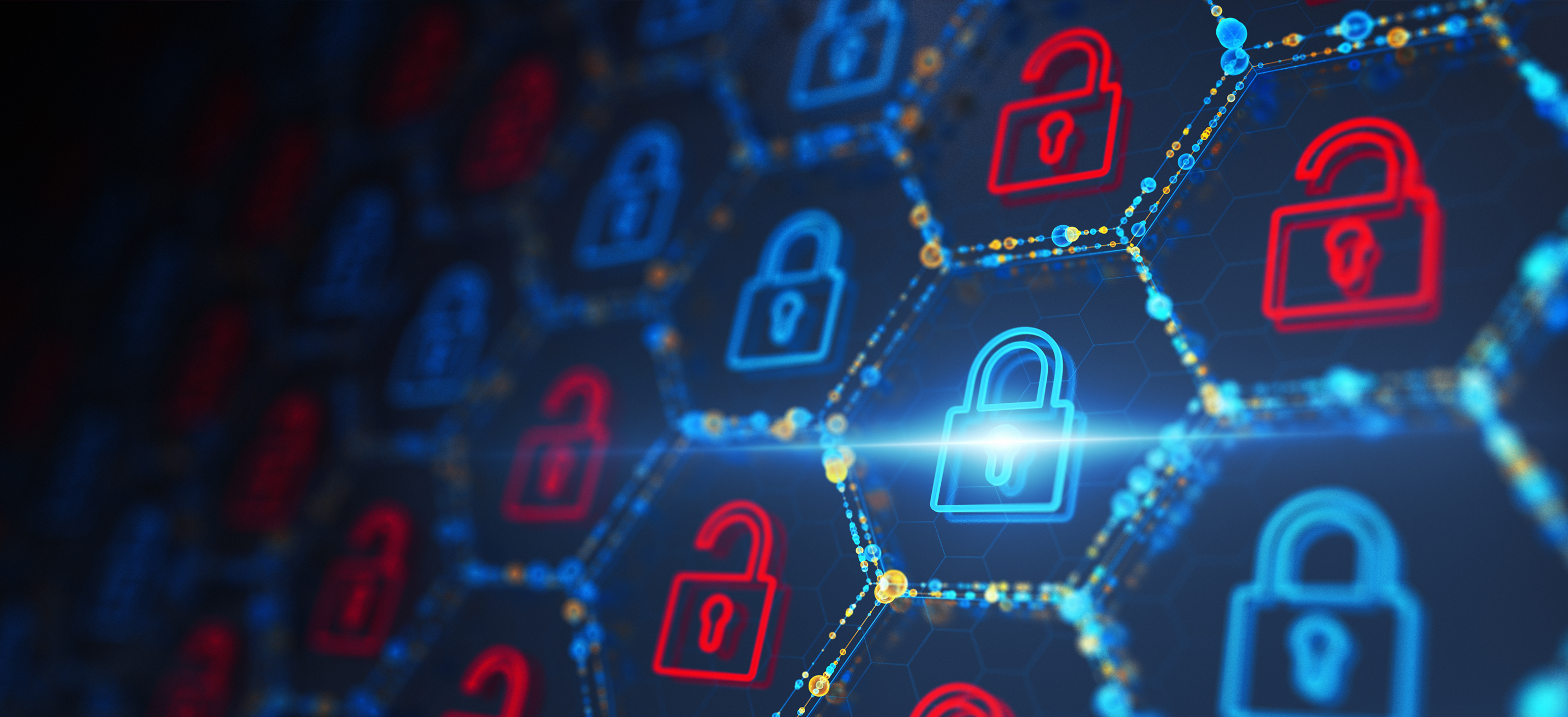 Graphics of locks within honeycomb shapes
