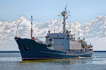 A fishing ship in the sea