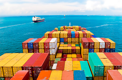 View of the sea from the top of a cargo ship