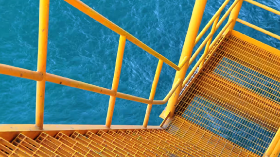 Metal staircase on oil rig