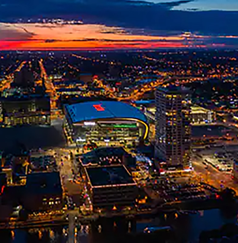 Aerial view of the cityscape of Milwaukee