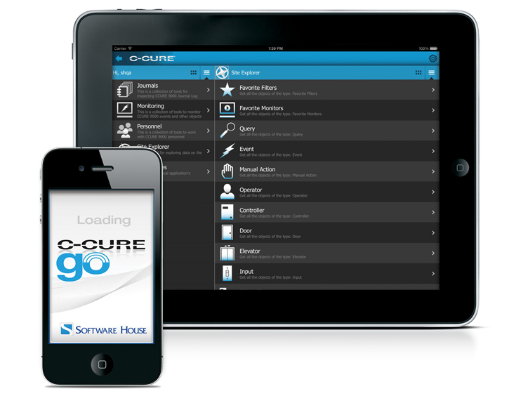 A smartphone and tablet displaying the C-Cure go application