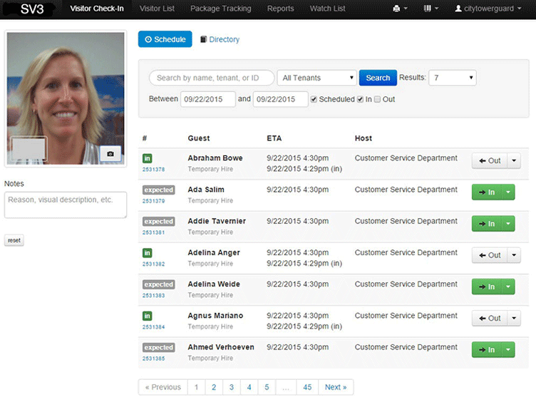 screenshot personnel visitor management software