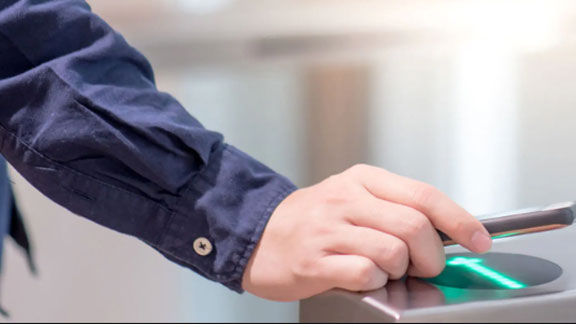 man scanning on security device