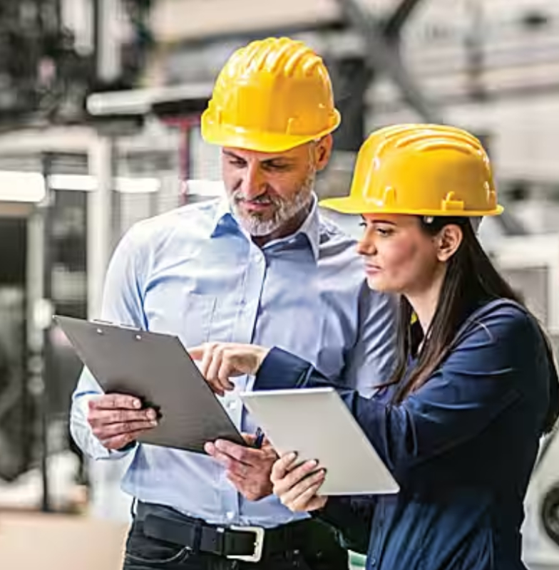 Workers looking tablet