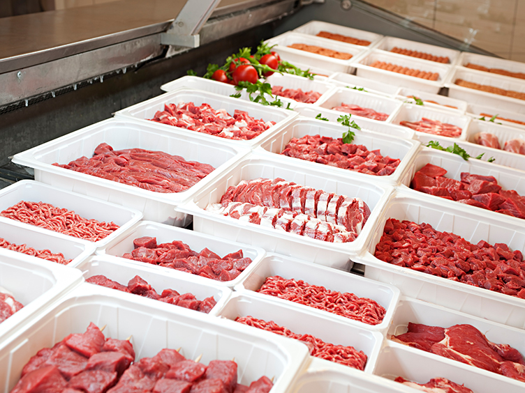 raw meat in a display freezer