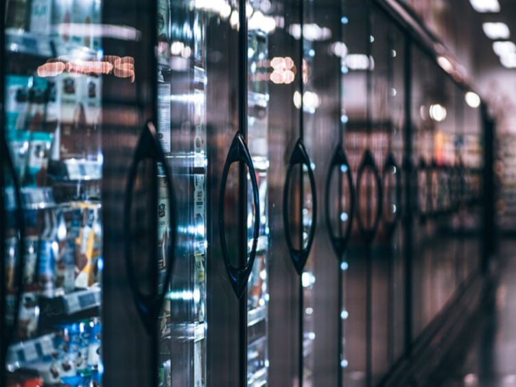 refrigerators in a supermarket