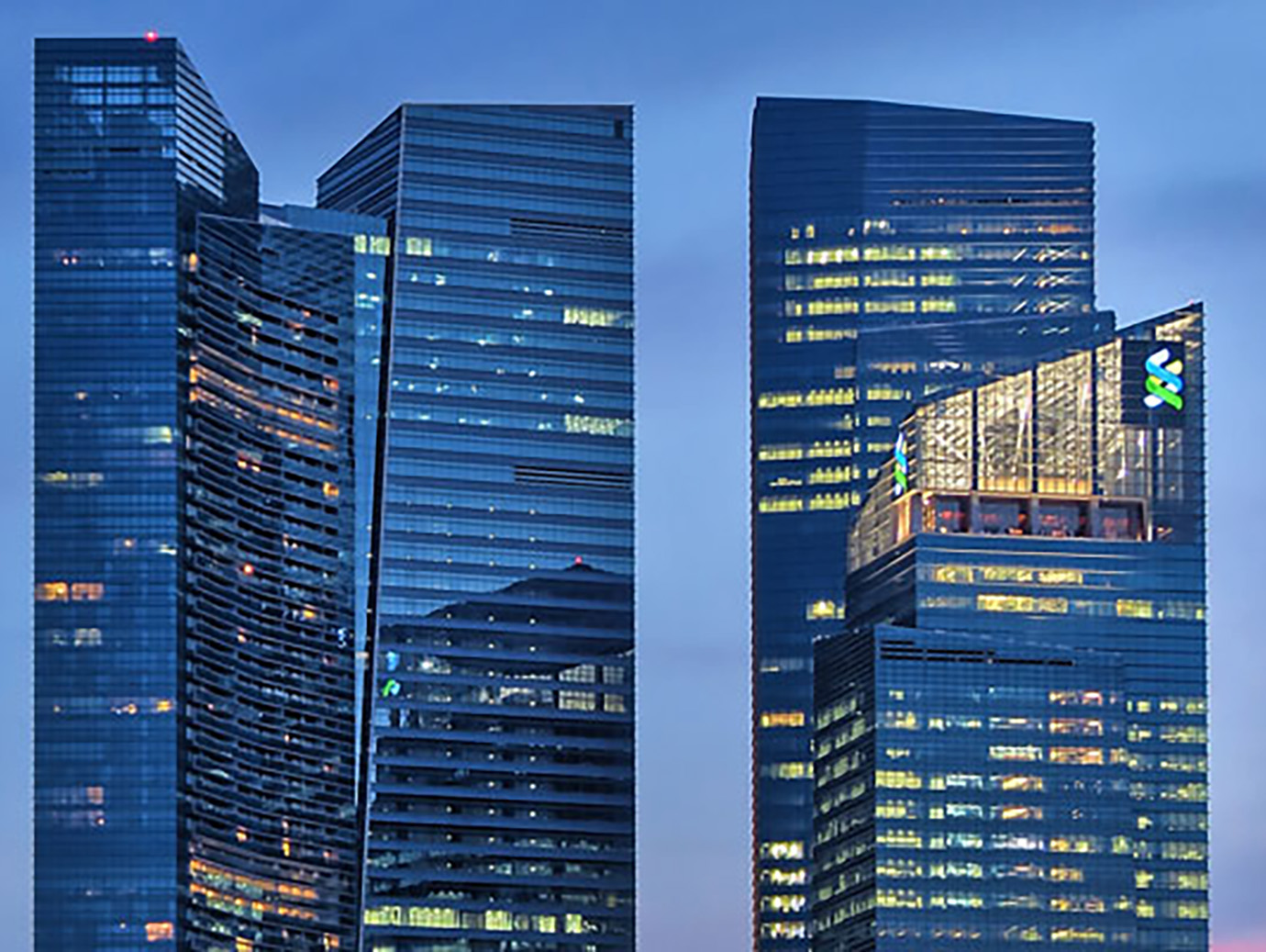 High rise buildings at twilight