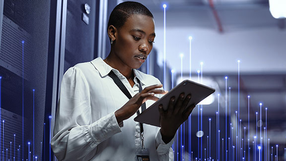 Lady looking at tablet