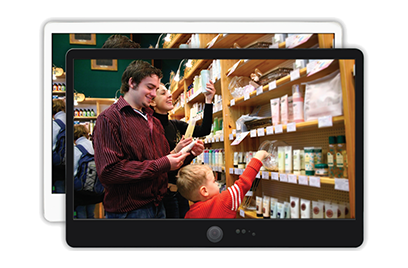 tabs showing people at store